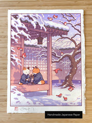 'Fox and Cat, Green Tea in Snow' Giclee Print