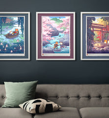 'Fox and Cat, Sakura Hike' Giclee Print