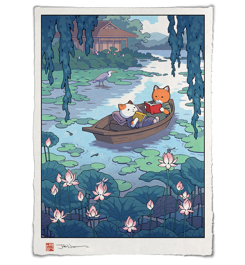 'Fox and Cat, Summer Reading' Giclee Print