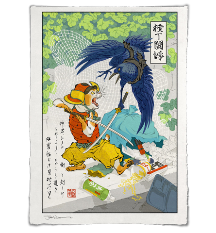 'Cat vs. Raven' Giclee print