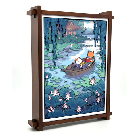 'Fox and Cat, Summer Reading' Shadow Box