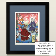 'Hanami Cats' Woodblock Print