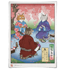 'Hanami Cats' Woodblock Print
