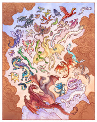 'Dragons in Flight' Copper Foil Print