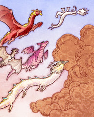 'Dragons in Flight' Copper Foil Print