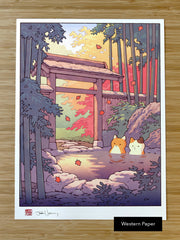 'Fox and Cat at the Onsen' Giclee Print