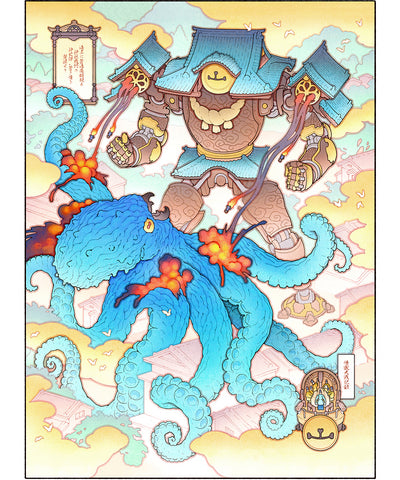 'Shrine Guardian vs. the Abyssal Kraken' Giclée Print