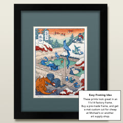 'Winter Hot Spring' Woodblock Print