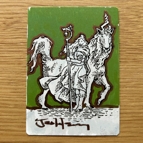 Hand Painted AP Card: Elf Mage, Pen and Ink