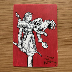 Hand Painted AP Card: Gryphon Hunter, Pen and Ink