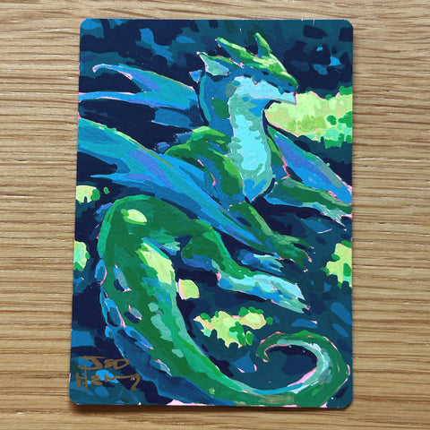Hand Painted AP Card: Resting Green Dragon