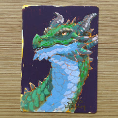 Hand Painted AP Card: Green Dragon Portrait