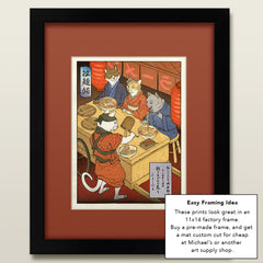 'Ramen Cats' Woodblock Print