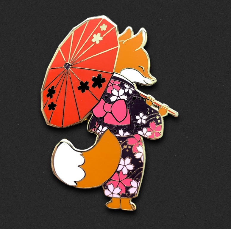 Kimono Fox Pin - Orange