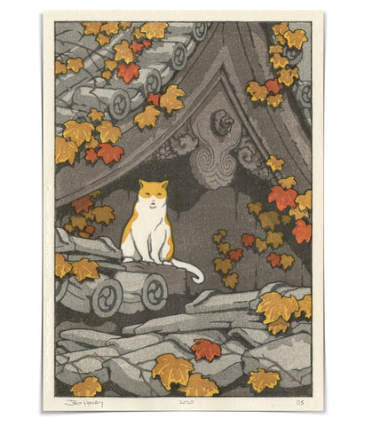 'Kyoto Cat' Woodblock Print