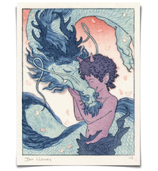 'Oni and Dragon' Woodblock Print