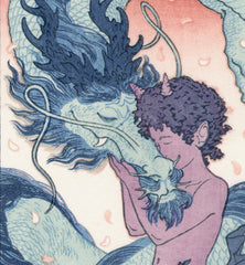 'Oni and Dragon' Woodblock Print