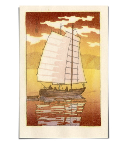 'Sailing in Akashi Bay, Evening' Woodblock Print