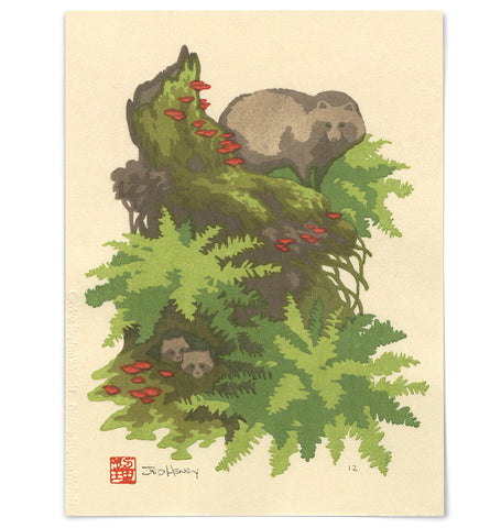 'Tanuki in the Forest' Woodblock Print