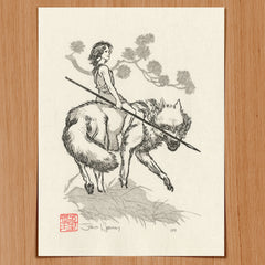 'Wolf Girl' Mini Woodblock Print